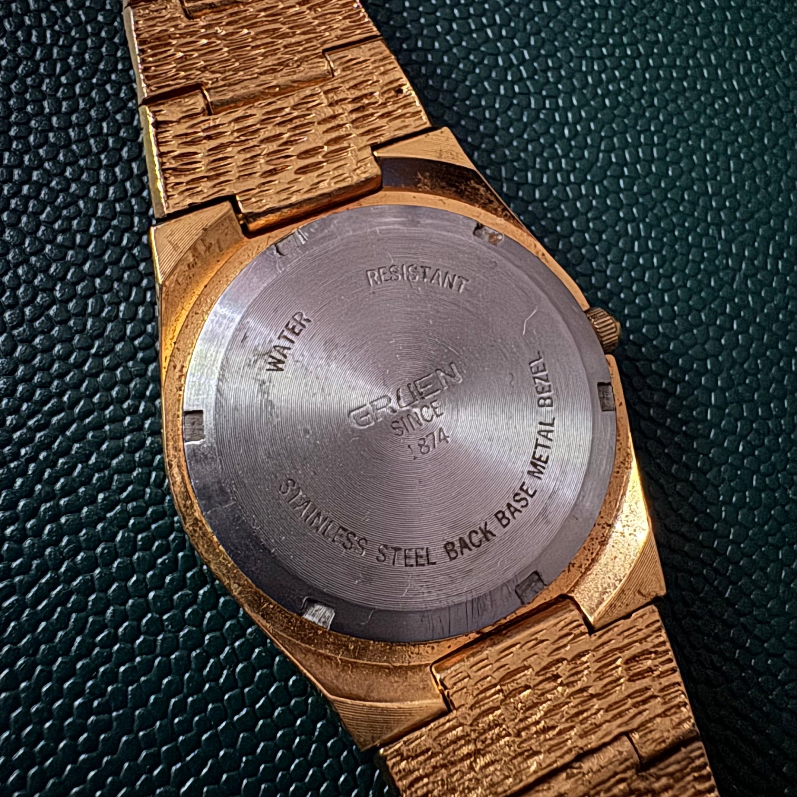 Gruen Gold Tone Nugget Watch | Alahas Vintage Boutique
